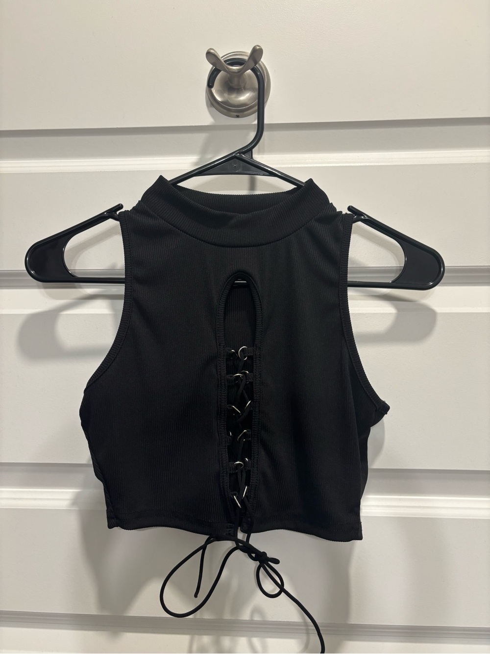 Black Lace-Up Cropped Tank Top
